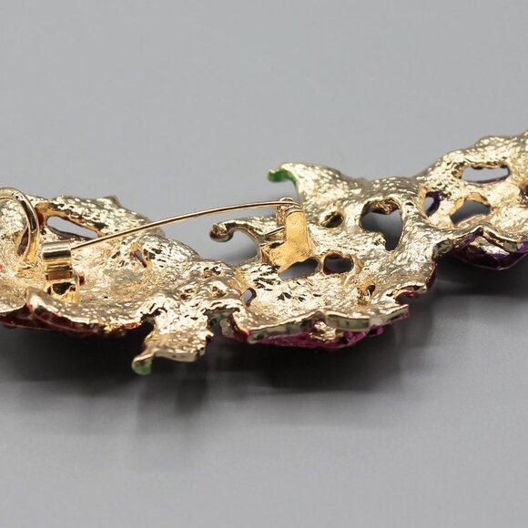 Jewelry pin brooch rose roses flower large gold tone pink red purple fashion - Picture 12 of 12